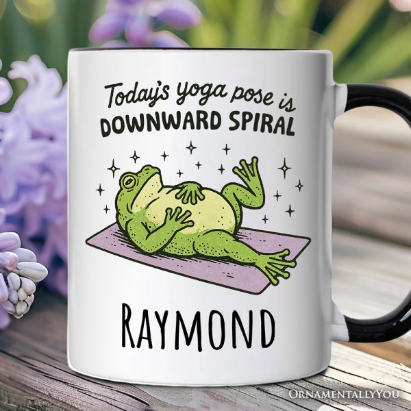 Yoga Frog Downward Spiral Personalized Mug, Funny Mental Health Humor Gift with Custom Name Yoga Frog Downward Spiral Personalized Mug, Funny Mental Health Humor Gift with Custom Name