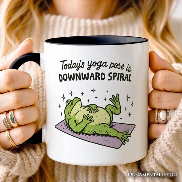 Yoga Frog Downward Spiral Personalized Mug, Funny Mental Health Humor Gift with Custom Name Yoga Frog Downward Spiral Personalized Mug, Funny Mental Health Humor Gift with Custom Name