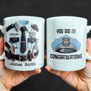 You Did It! Congratulations, Police Badge And Cap - Personalized Custom Coffee Mug - GRAD295_MG