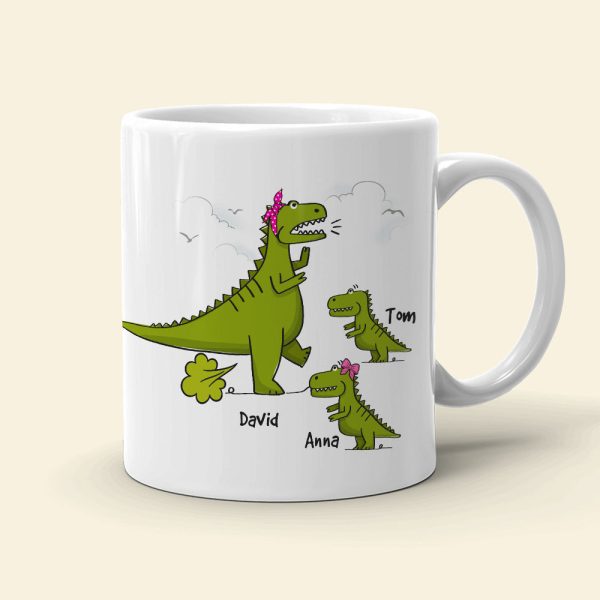 You Fart Too Much But I Still Love You, Personalized Mug, Gift For Mom, Mother's Day Gift, Dinosaur Mom And Kids Mug
