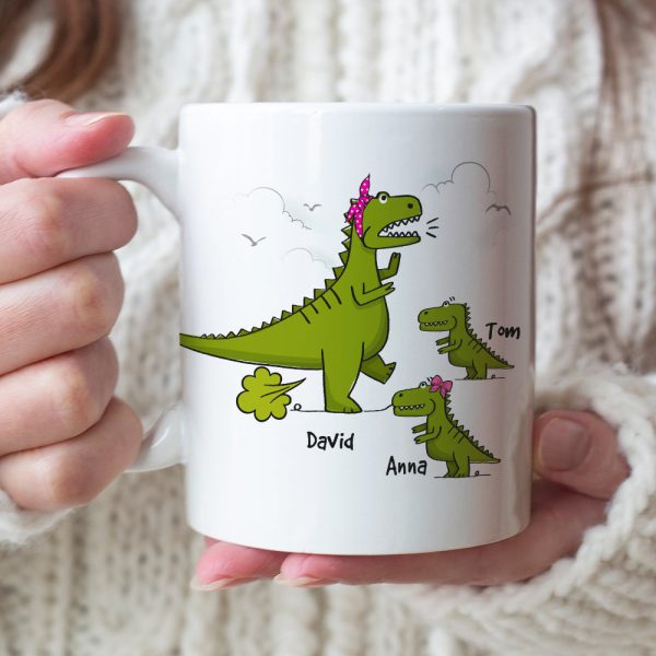 You Fart Too Much But I Still Love You, Personalized Mug, Gift For Mom, Mother's Day Gift, Dinosaur Mom And Kids Mug