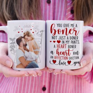 You Give Me A Boner, Custom Couple Photo Coffee Mug, Funny Gift For Couple, Valentine's Gifts