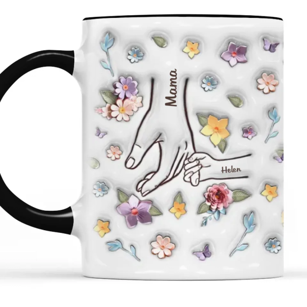 You Hold My Hand, Also My Heart - Family Personalized Custom 3D Inflated Effect Printed Mug - Gift For Mom, Grandma You Hold My Hand, Also My Heart - Family Personalized Custom 3D Inflated Effect Printed Mug - Gift For Mom, Grandma