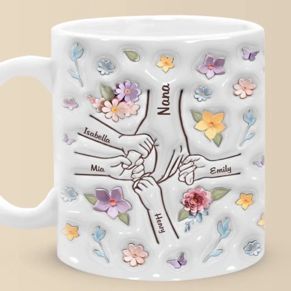 You Hold My Hand, Also My Heart - Family Personalized Custom 3D Inflated Effect Printed Mug - Gift For Mom, Grandma You Hold My Hand, Also My Heart - Family Personalized Custom 3D Inflated Effect Printed Mug - Gift For Mom, Grandma