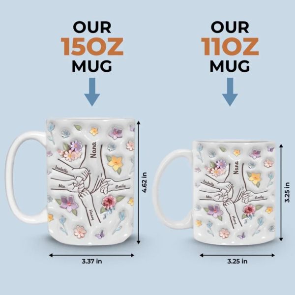 You Hold My Hand, Also My Heart - Family Personalized Custom 3D Inflated Effect Printed Mug - Gift For Mom, Grandma You Hold My Hand, Also My Heart - Family Personalized Custom 3D Inflated Effect Printed Mug - Gift For Mom, Grandma