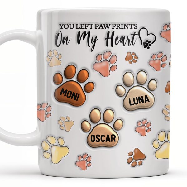 You Left Paw Prints On My Heart, Paw Prints and Custom Names - Personalized Custom Coffee Mug - PME059_MG You Left Paw Prints On My Heart, Paw Prints and Custom Names - Personalized Custom Coffee Mug - PME059_MG