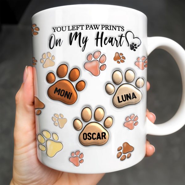 You Left Paw Prints On My Heart, Paw Prints and Custom Names - Personalized Custom Coffee Mug - PME059_MG You Left Paw Prints On My Heart, Paw Prints and Custom Names - Personalized Custom Coffee Mug - PME059_MG