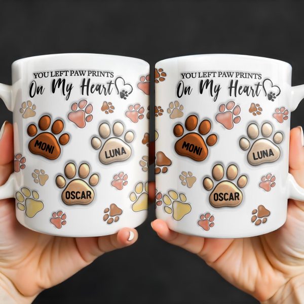 You Left Paw Prints On My Heart, Paw Prints and Custom Names - Personalized Custom Coffee Mug - PME059_MG You Left Paw Prints On My Heart, Paw Prints and Custom Names - Personalized Custom Coffee Mug - PME059_MG