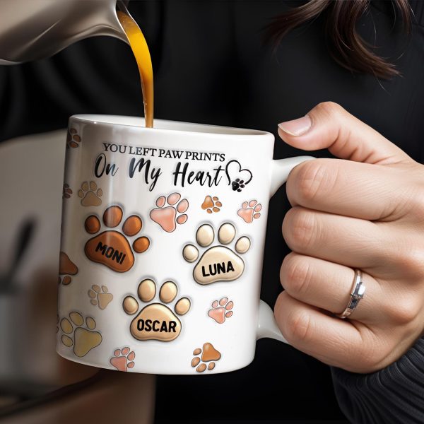 You Left Paw Prints On My Heart, Paw Prints and Custom Names - Personalized Custom Coffee Mug - PME059_MG You Left Paw Prints On My Heart, Paw Prints and Custom Names - Personalized Custom Coffee Mug - PME059_MG
