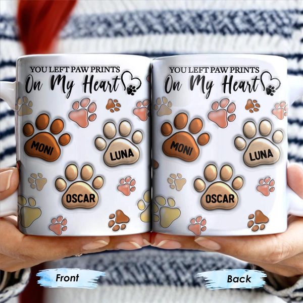 You Left Paw Prints On My Heart, Paw Prints and Custom Names - Personalized Custom Coffee Mug - PME059_MG You Left Paw Prints On My Heart, Paw Prints and Custom Names - Personalized Custom Coffee Mug - PME059_MG