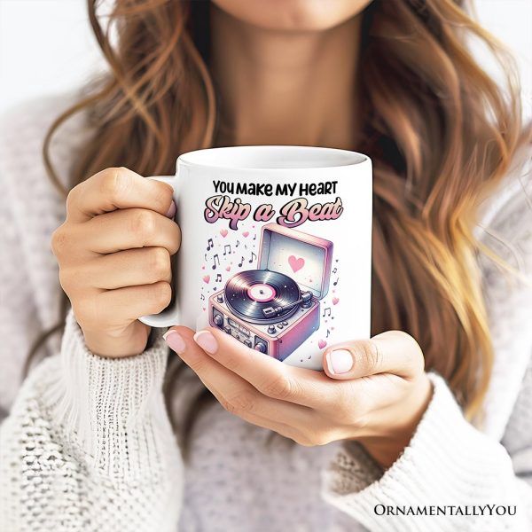 You Make My Heart Skip a Beat Personalized Mug, Vintage Turntable Vinyl Record Player Cute Gift With Custom Name You Make My Heart Skip a Beat Personalized Mug, Vintage Turntable Vinyl Record Player Cute Gift With Custom Name