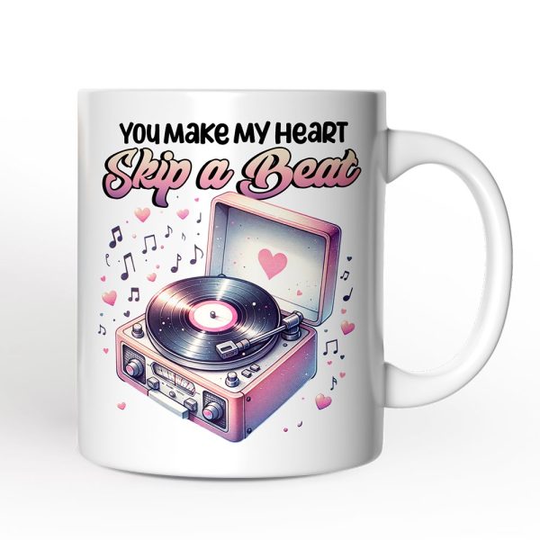 You Make My Heart Skip a Beat Personalized Mug, Vintage Turntable Vinyl Record Player Cute Gift With Custom Name You Make My Heart Skip a Beat Personalized Mug, Vintage Turntable Vinyl Record Player Cute Gift With Custom Name