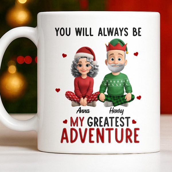 You Will Always Be My Greatest Adventure With Hearts And Santa Hats - Personalized Custom Coffee Mug - CPL1035_MG