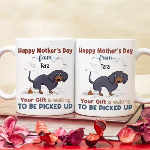 Your Gift Is Waiting To Be Picked Up, Personalized Mug, Gift For Dog Mom, Mother's Day Gift, Chibi Dogs