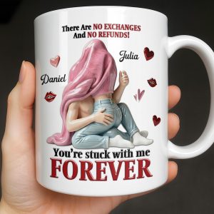 You're Stuck With Me Forever, Hearts and Lips - Personalized Custom Coffee Mug - CPL1334_MG