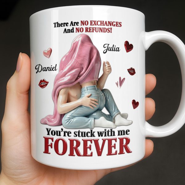 You're Stuck With Me Forever, Hearts and Lips - Personalized Custom Coffee Mug - CPL1334_MG