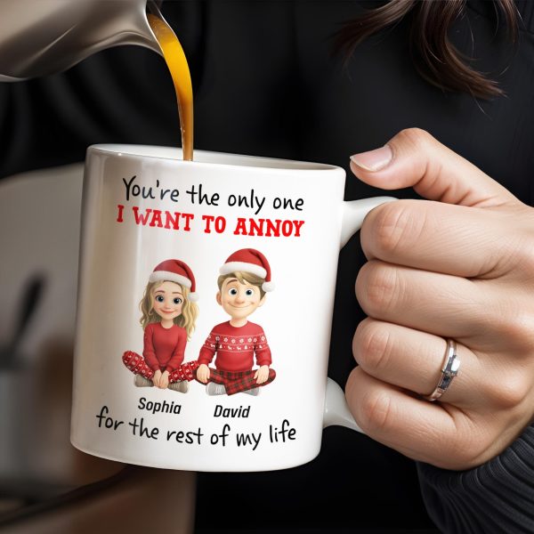 You're The Only One I Want To Annoy, Cartoon Couple With Santa Hats - Personalized Custom Coffee Mug - CPL662_MG You're The Only One I Want To Annoy, Cartoon Couple With Santa Hats - Personalized Custom Coffee Mug - CPL662_MG
