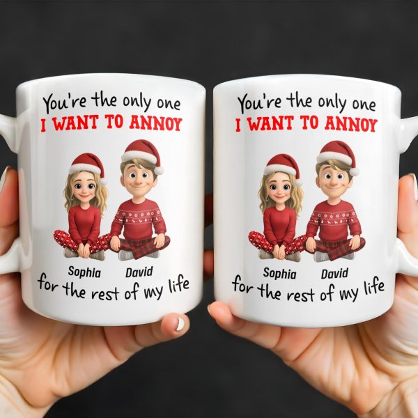 You're The Only One I Want To Annoy, Cartoon Couple With Santa Hats - Personalized Custom Coffee Mug - CPL662_MG You're The Only One I Want To Annoy, Cartoon Couple With Santa Hats - Personalized Custom Coffee Mug - CPL662_MG