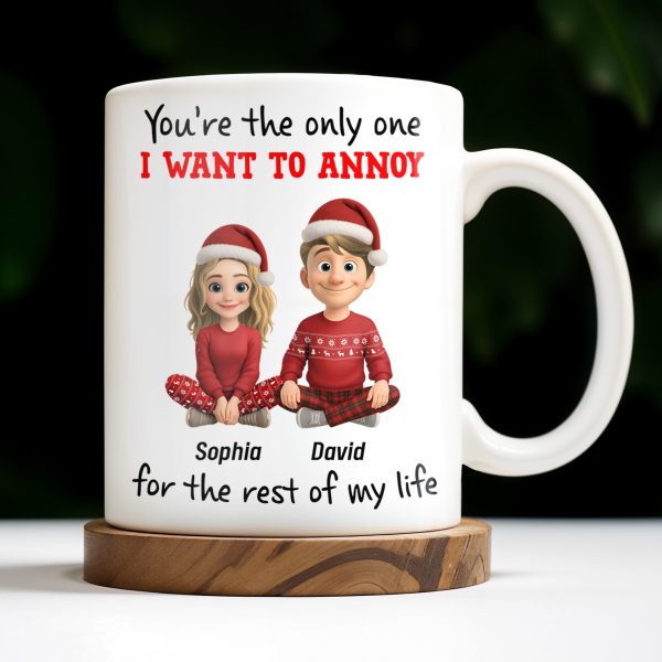 You're The Only One I Want To Annoy, Cartoon Couple With Santa Hats - Personalized Custom Coffee Mug - CPL662_MG You're The Only One I Want To Annoy, Cartoon Couple With Santa Hats - Personalized Custom Coffee Mug - CPL662_MG