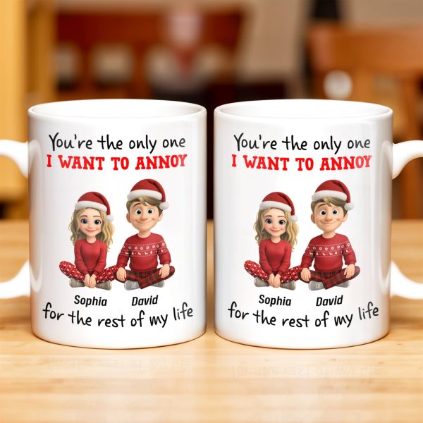 You're The Only One I Want To Annoy, Cartoon Couple With Santa Hats - Personalized Custom Coffee Mug - CPL662_MG You're The Only One I Want To Annoy, Cartoon Couple With Santa Hats - Personalized Custom Coffee Mug - CPL662_MG
